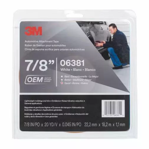 3M 06381 – Double-Sided Automotive Attachment Tape (White, 7/8 in x 20 yd)
