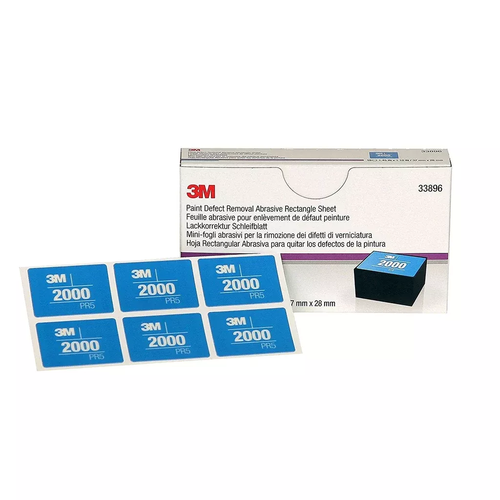 3M 33896 37mm x 28 mm Paint Defect Removal Abrasive 2000 Rectangle, Box of 10 Sheets Wet/Dry