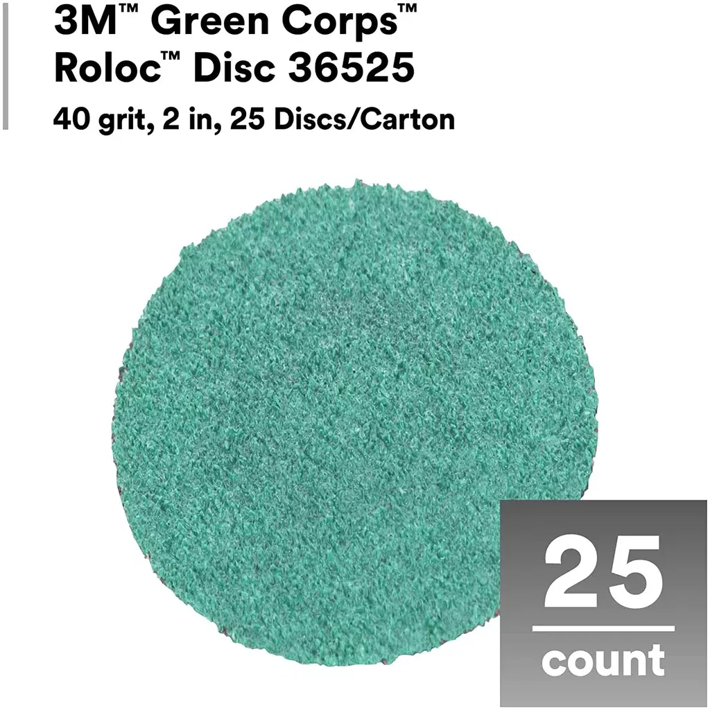 3M 36525 Green Corps Abrasive Disc, 2 in Dia, 40 Grit