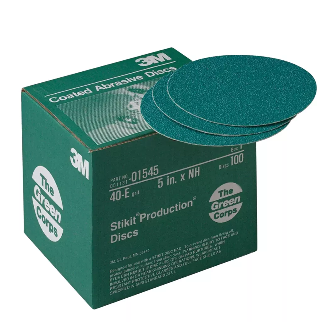 3M Green Corps Stikit Production Abrasive Discs, 0154540 Grit, 5 in Case of 5 Boxes 100 Discs Per Box (= 500 Discs)