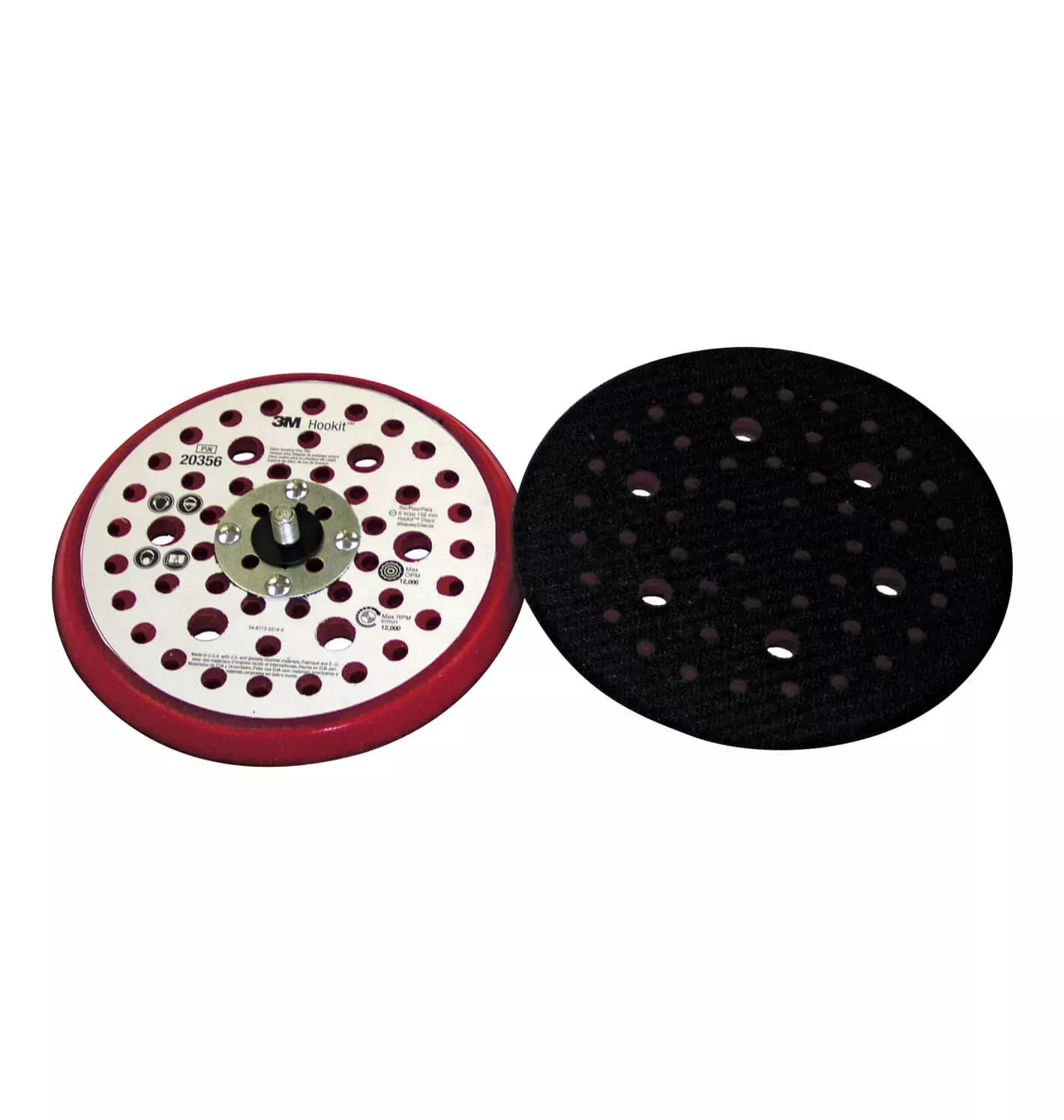 3M Hookit Clean Sanding Low Profile Disc Pad 20356, 6 in x 3/8 in x 5/16-24 External 52 Holes Red Foam10 Per Case