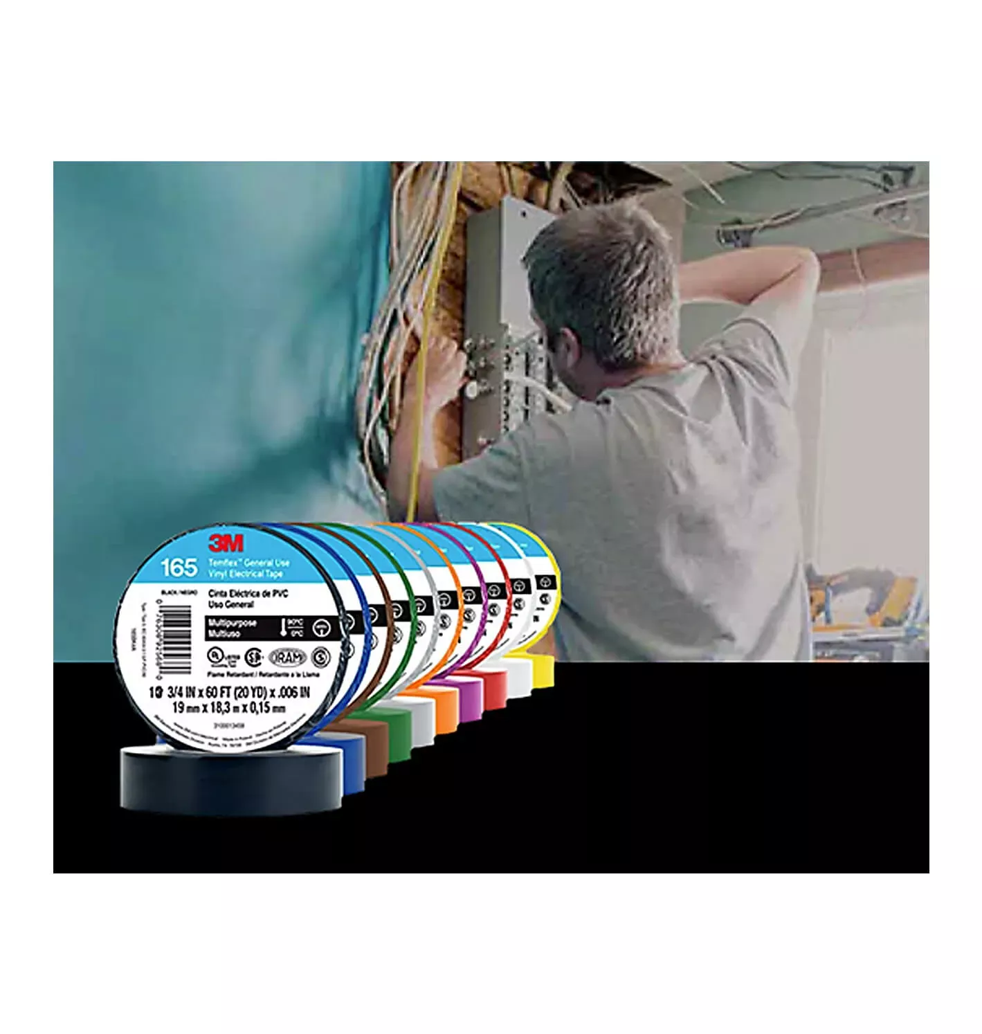 3M Temflex Vinyl Electrical Tape 165 3/4IN X 60FT Pack of 20 Rolls Choose Color Limited Quantity