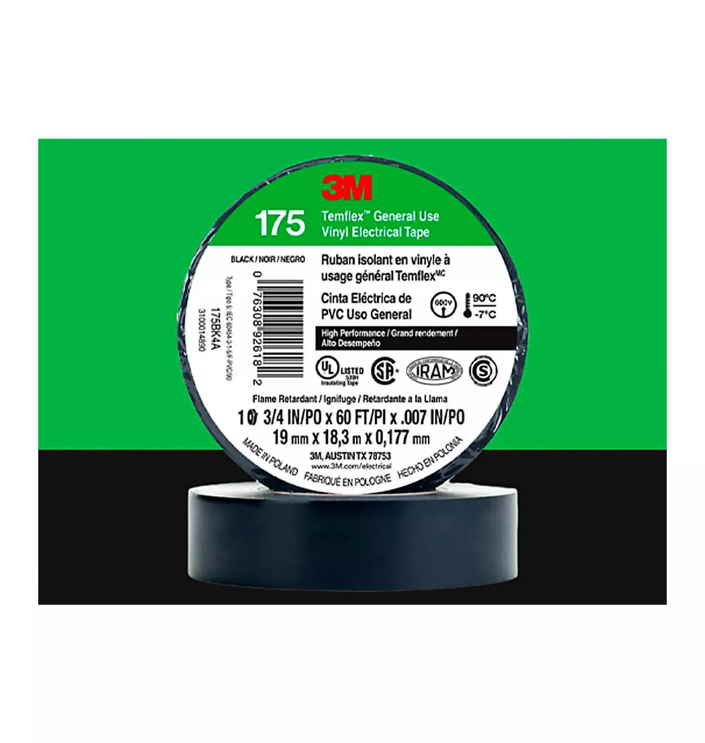 3M Temflex Vinyl Electrical Tape 175 – 3/4IN X 60FT Pack of 20 Rolls Black Limited Quantity