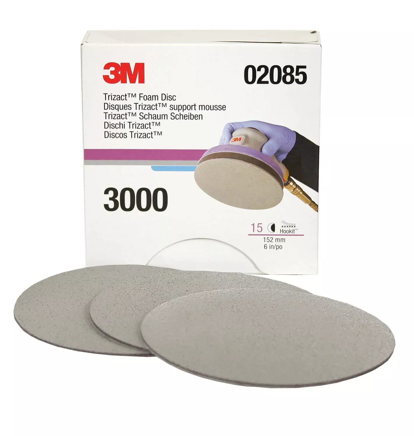 3M Trizact Hookit Foam Abrasive Disc 02085, 6 in, P3000 Case of 4 Cartons 15 Discs Per Carton(= 60 Discs)