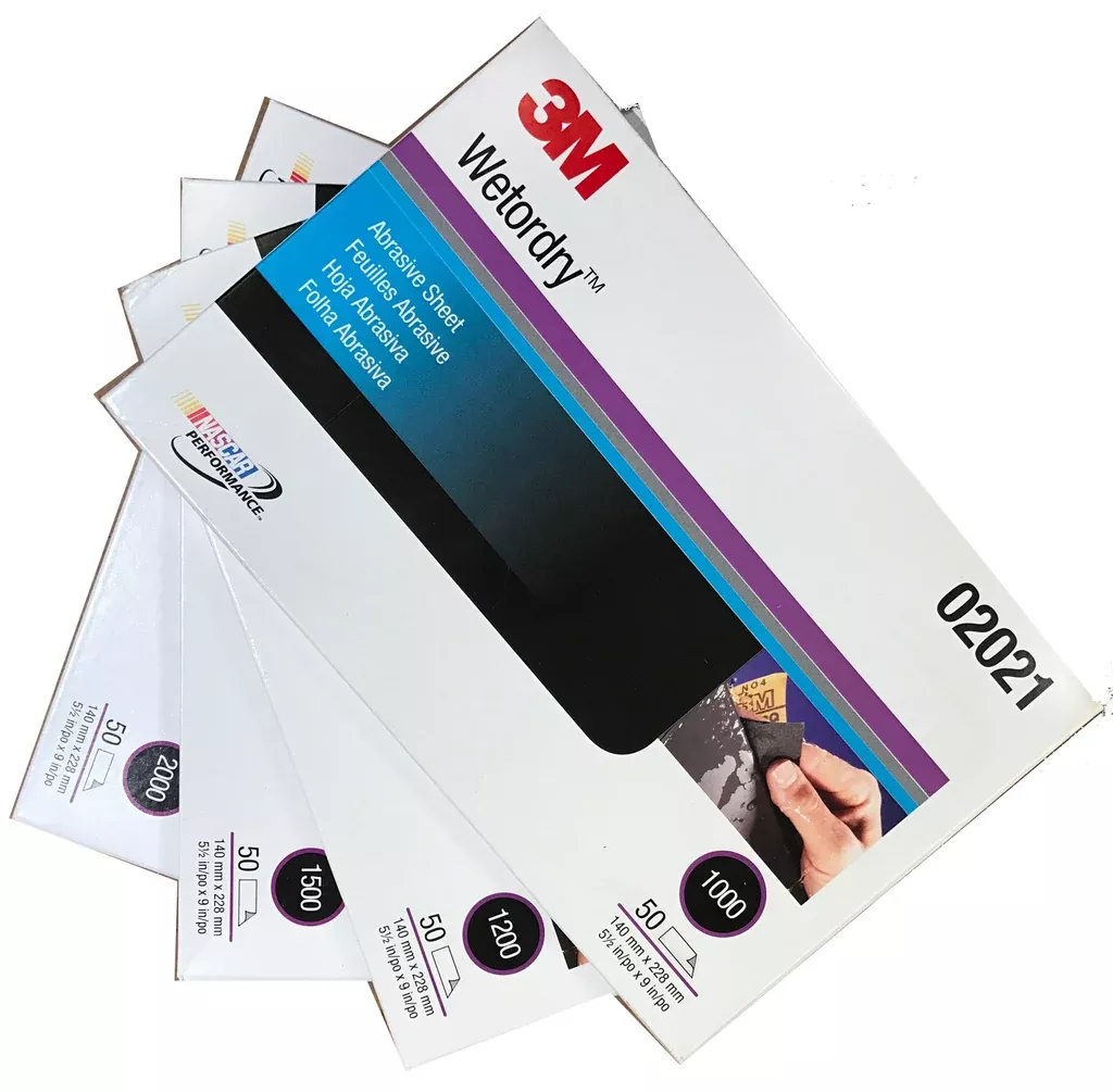 3M Wetordry Sheets - 1000,1200,1500,2000 grit, 5 1/2 in x 9 in (PACK of 4)