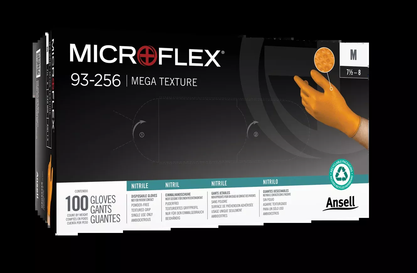5mil Nitrile Gloves w/ Mega Texture - Orange - Med (100bx)
