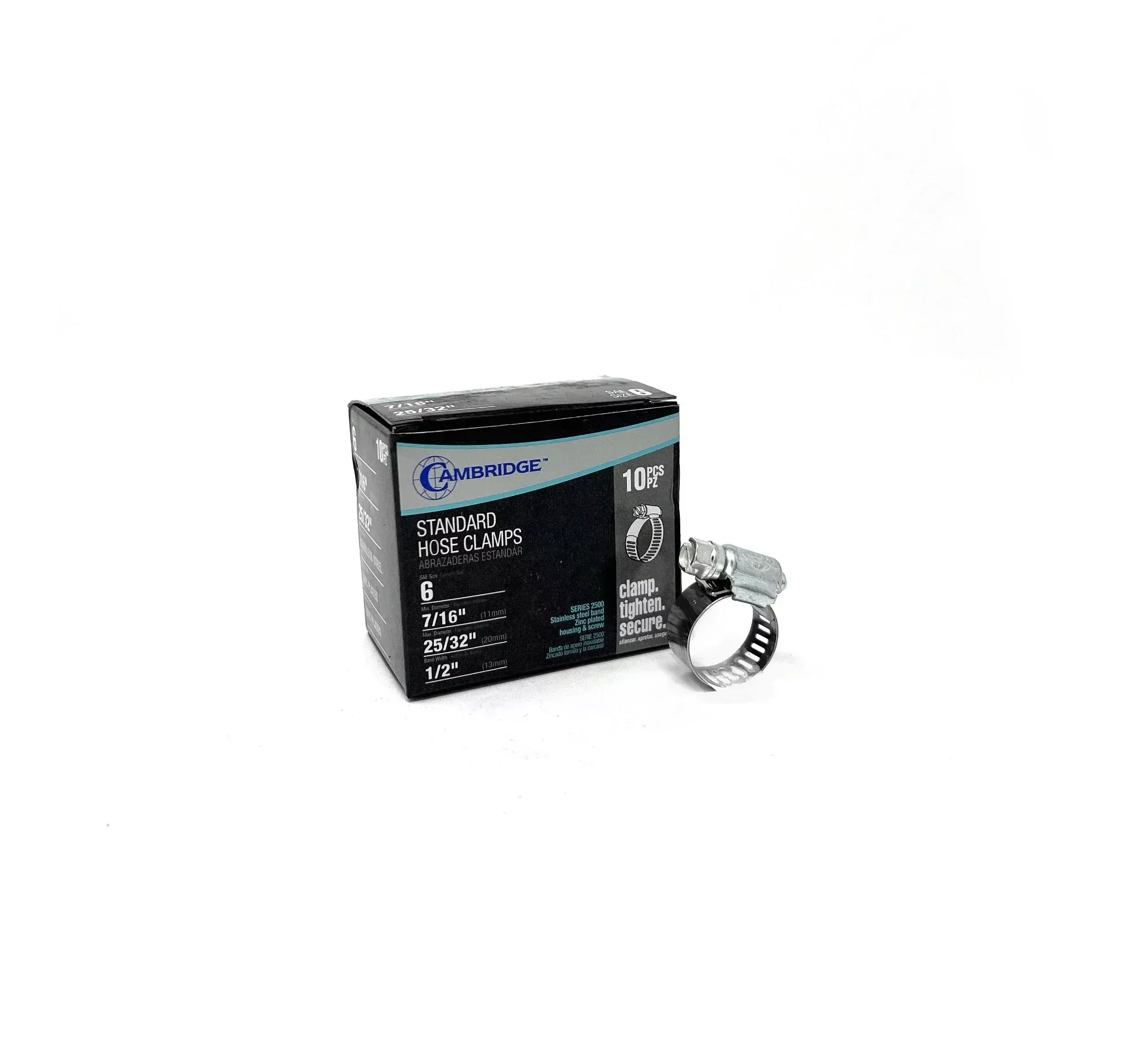 #6 - 7/16 TO 25/32 Standard HOSE CLAMP (BOX OF 10)
