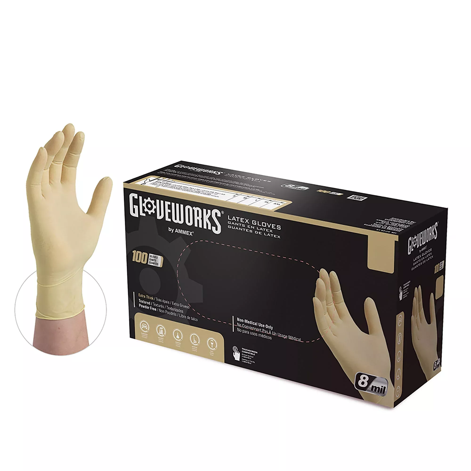 8mil Latex Gloves w/ Texture - Cream/White - Large