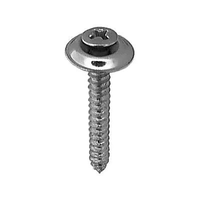 Au-ve-co 2773 Tapping Screw With Countersunk Washer, #8 Thread, 1-1/4 in OAL, Phillips Oval, Sems Head, Chrome