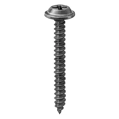 Au-ve-co AuvecoPak AP12218 Tapping Screw, #8 Thread, 1-1/2 in OAL, Phillips Flat Top Washer Head, Black E-Coated
