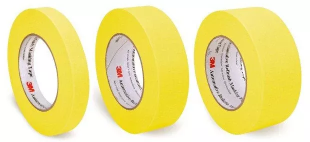 Pack of 3M™ Automotive Refinish Yellow Masking Tape, 3/4", 1.5", 2"