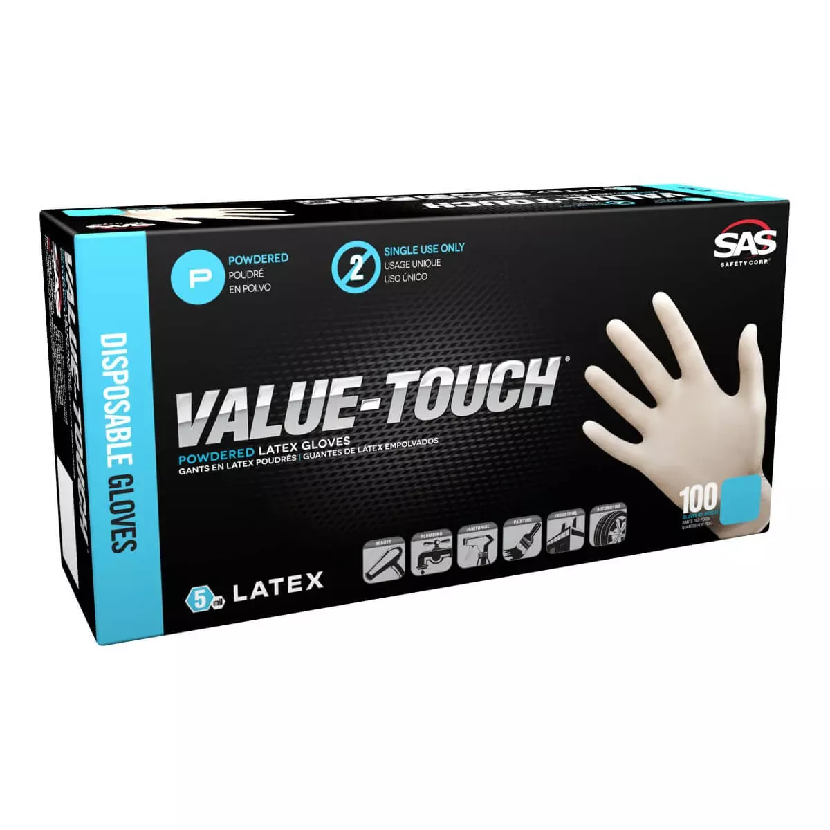 SAS Safety Value-Touch Powdered Latex Gloves, Disposable – 5 Mil Case of 1000