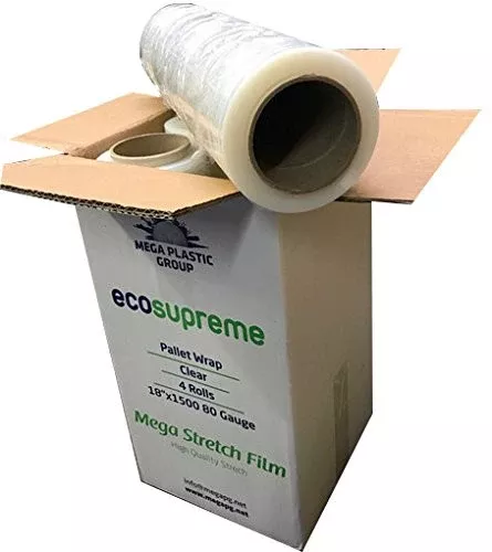 Stretch Film Plastic Wrap Industrial Strength Hand Stretch Wrap, 18" by 1,500 FT, 80 Gauge Shrink Film / Pallet Wrap