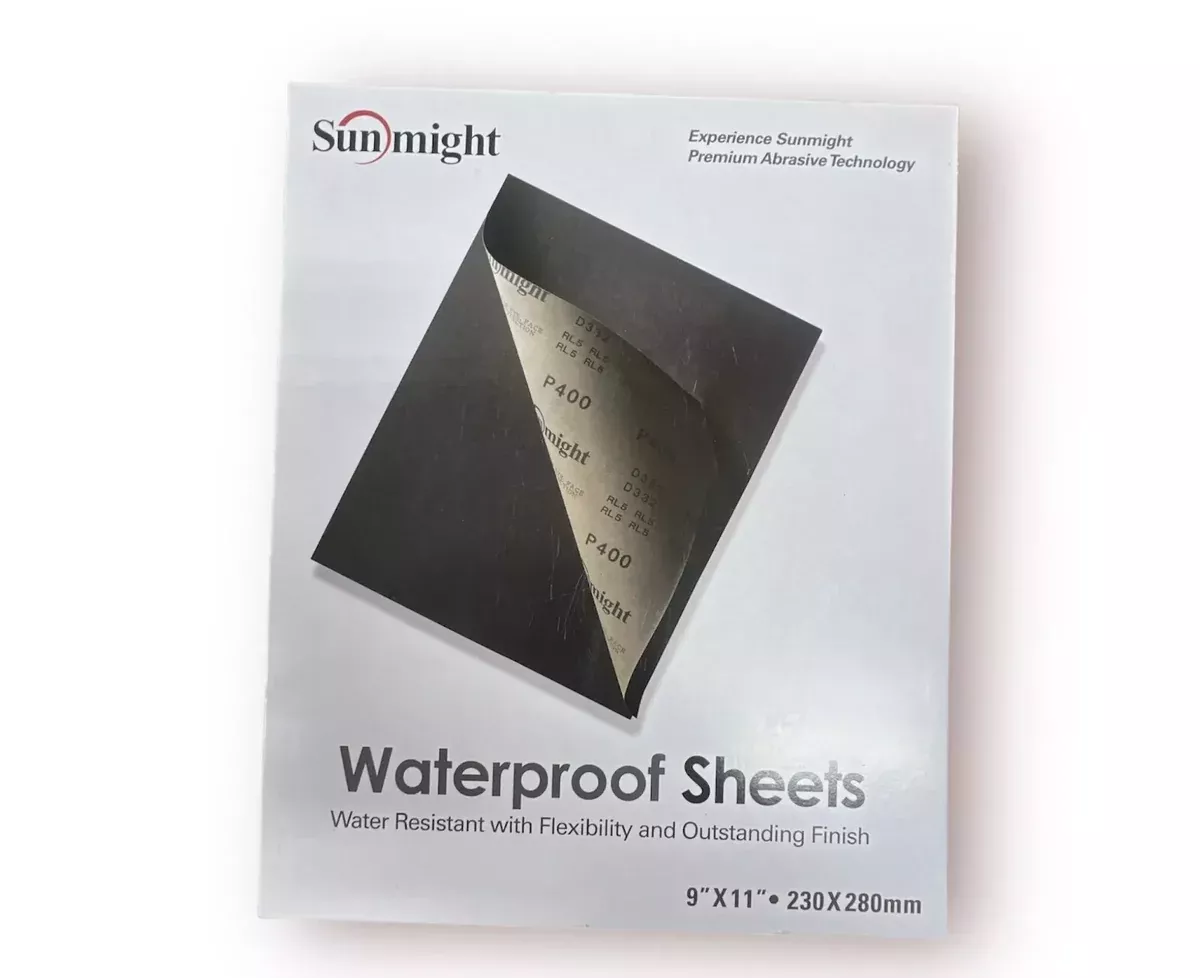 SUNMIGHT 08114 – 320 Grit Waterproof Sandpaper Sheets (9" x 11", 50 Pcs)