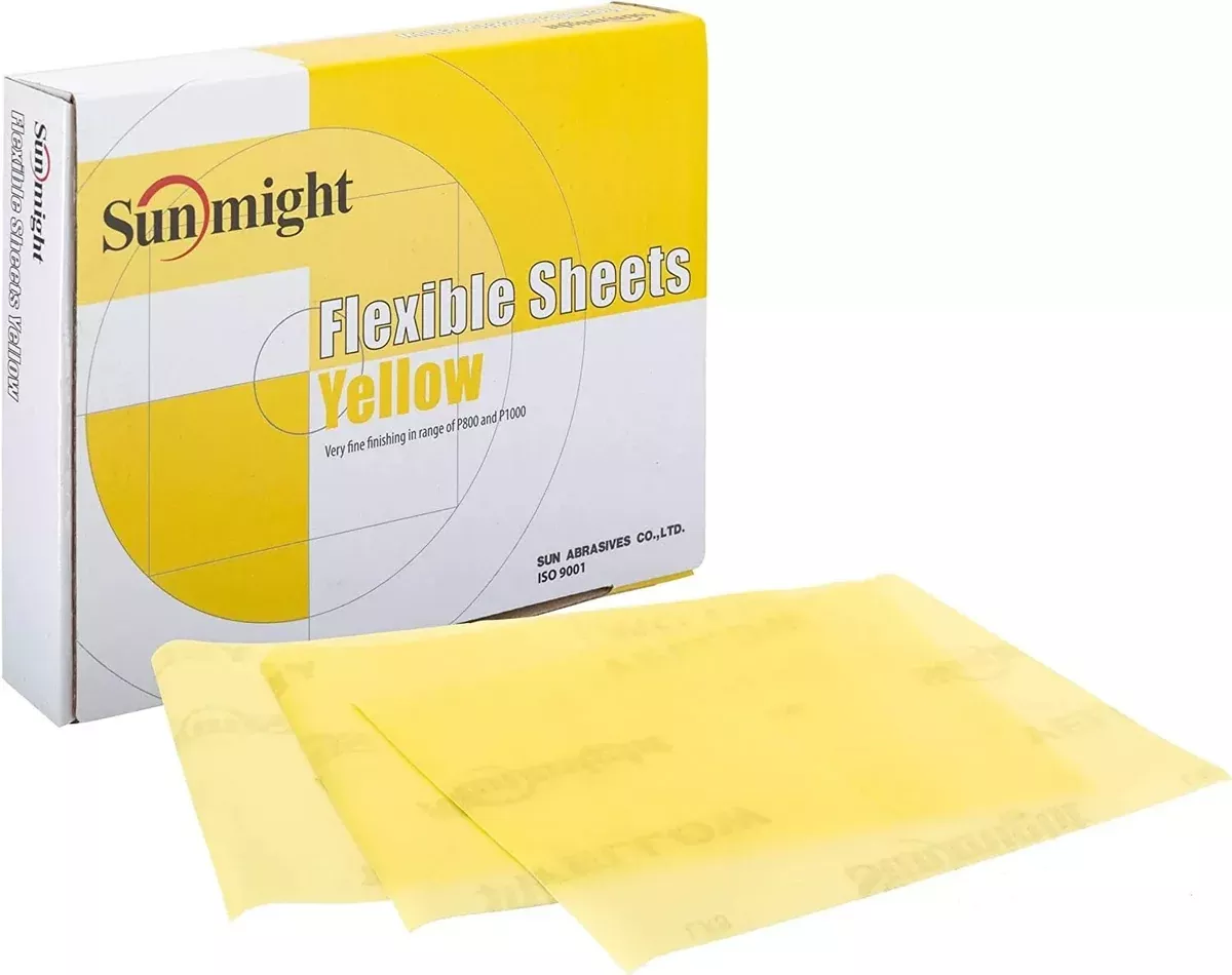 SUNMIGHT 60119 – 800–1000 Grit Yellow Flexible Sheets (5.25″ x 6.75″, 25 Pcs)