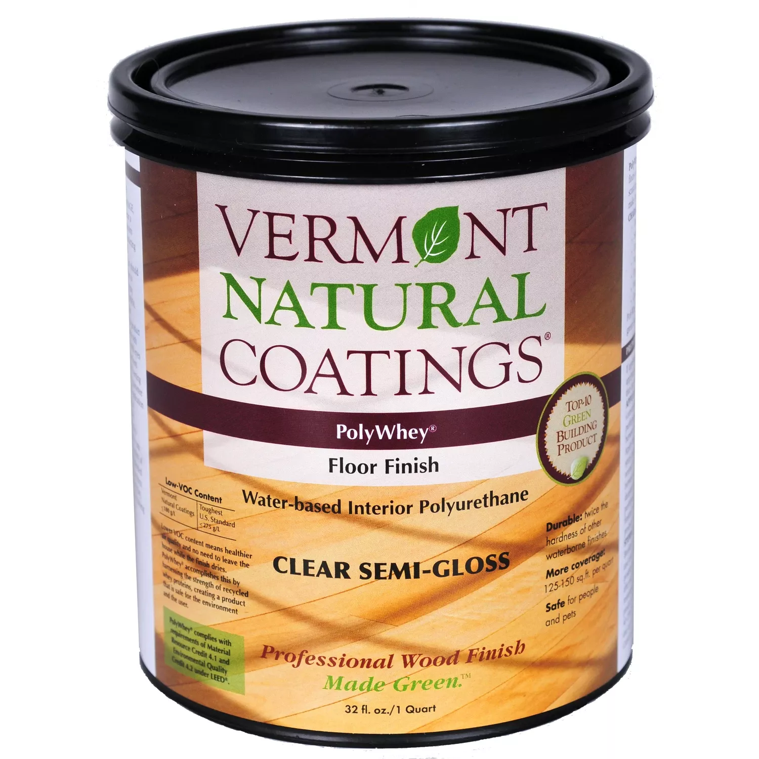 Vermont Natural Coatings PolyWhey Semi-Gloss Clear Water-Based Floor Finish 1 Qt.