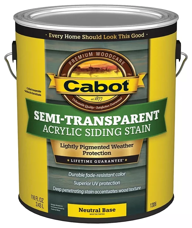 Water Based Exterior Wood Stain, Semi-Transparent Neutral Tint Base, 1-Gallon