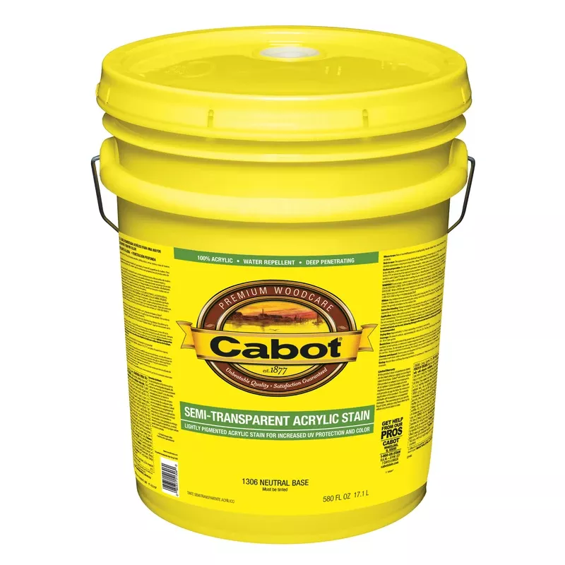 Water Based Exterior Wood Stain, Semi-Transparent Neutral Tint Base, 5-Gallons